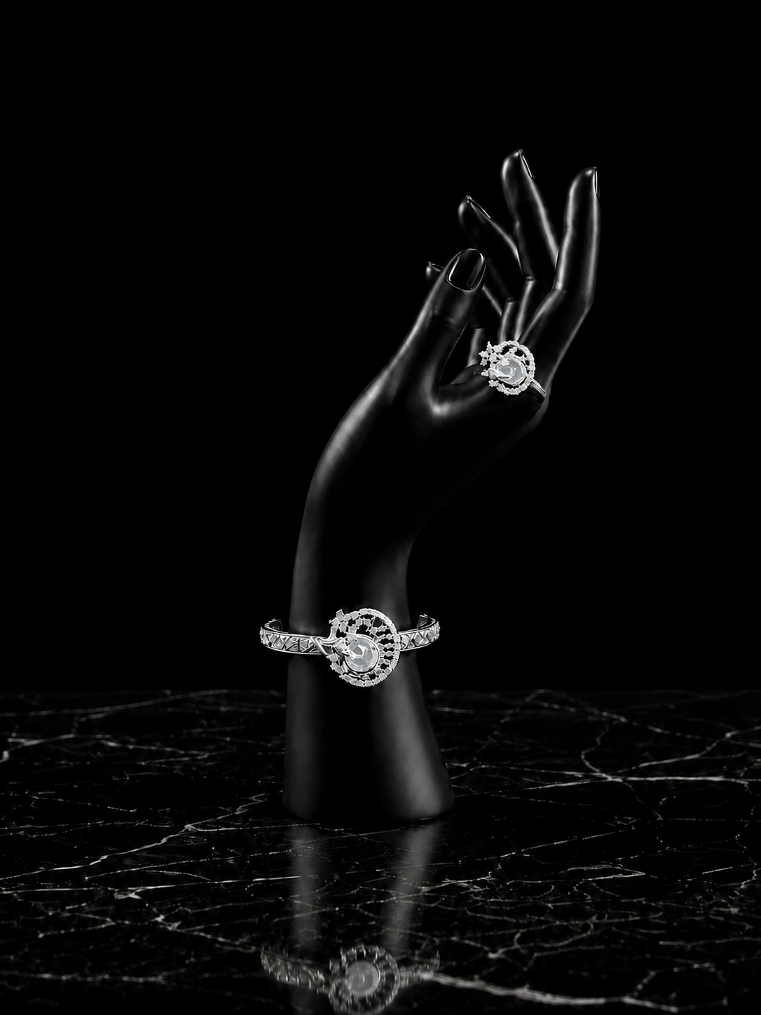 Twilight Gray Bloom Set ( Bracelet & Ring ) Aura