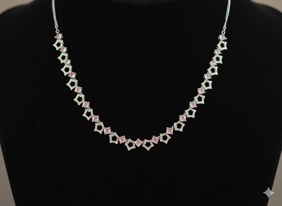 Elegance Pink Crystal Necklace & Earrings Set-AURA set