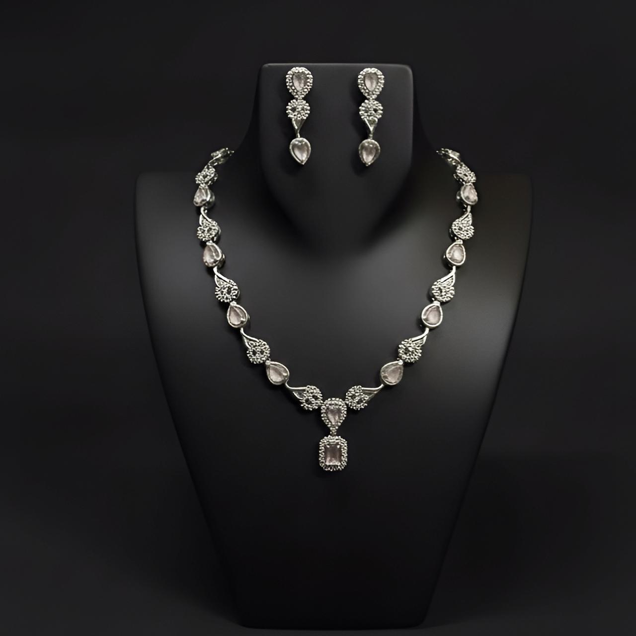 Elegant Silver Crystal Necklace & Earrings Set –AURA set