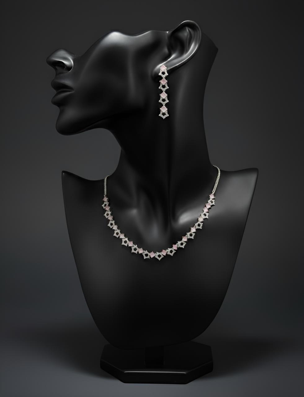 Elegance Pink Crystal Necklace & Earrings Set-AURA set