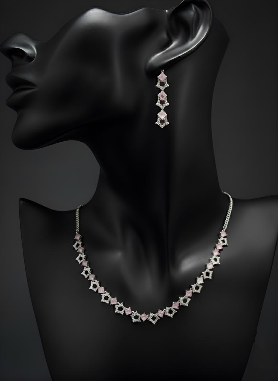 Elegance Pink Crystal Necklace & Earrings Set-AURA set