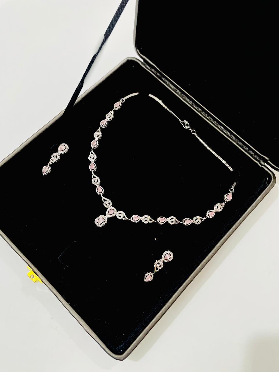 Elegant Silver Crystal Necklace & Earrings Set –AURA set
