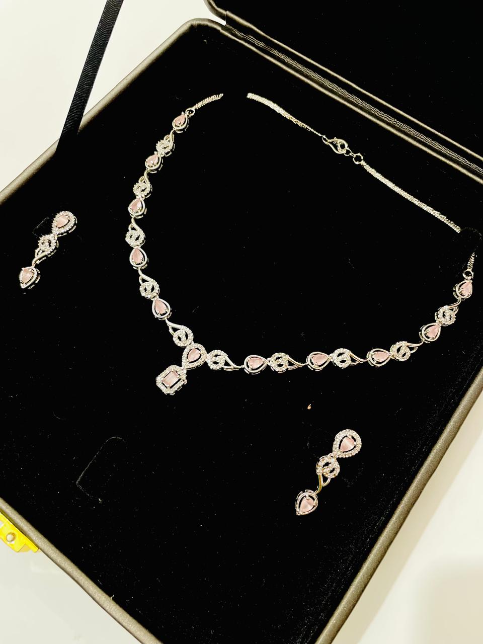 Elegant Silver Crystal Necklace & Earrings Set –AURA set