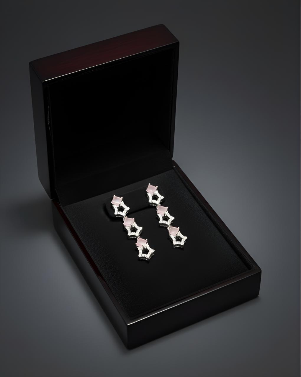 Elegance Pink Crystal Necklace & Earrings Set-AURA set