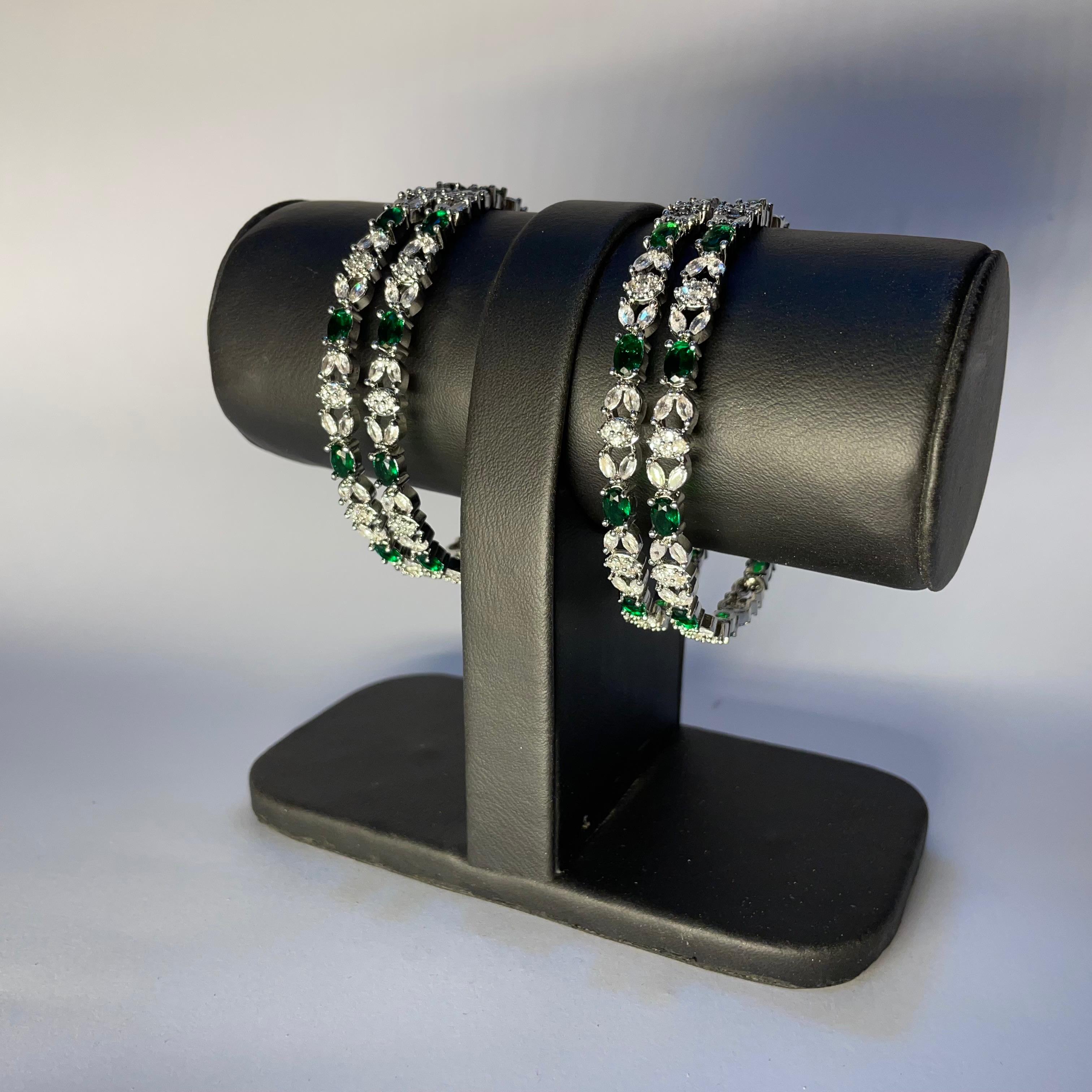 Emerald Glow Green & White Stone Bracelet-Majestic