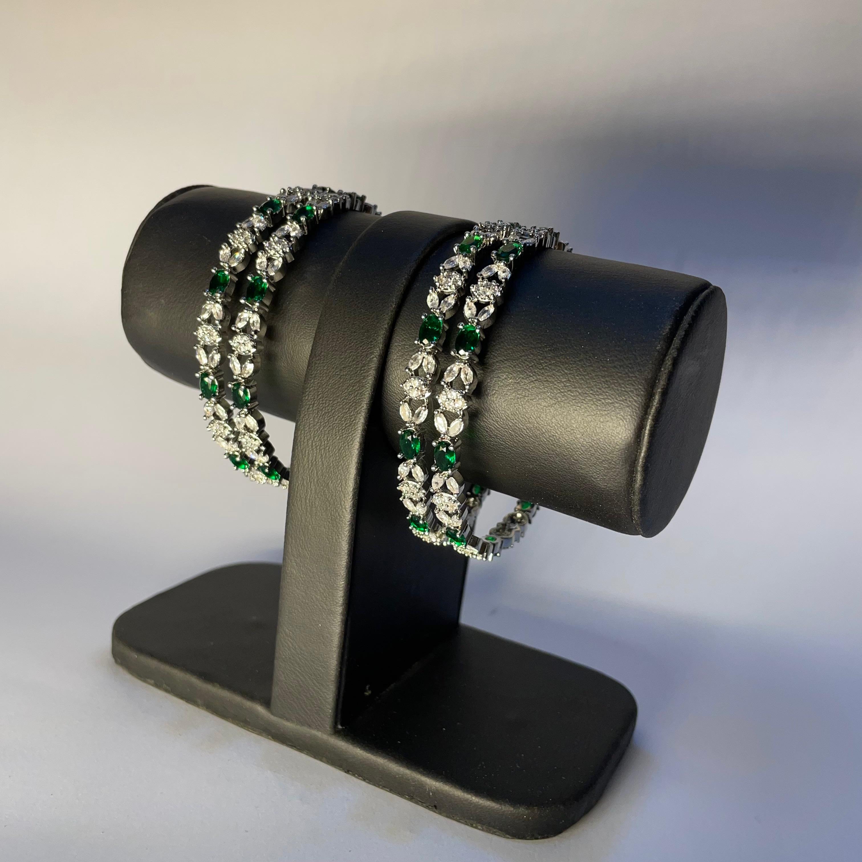 Emerald Glow Green & White Stone Bracelet-Majestic