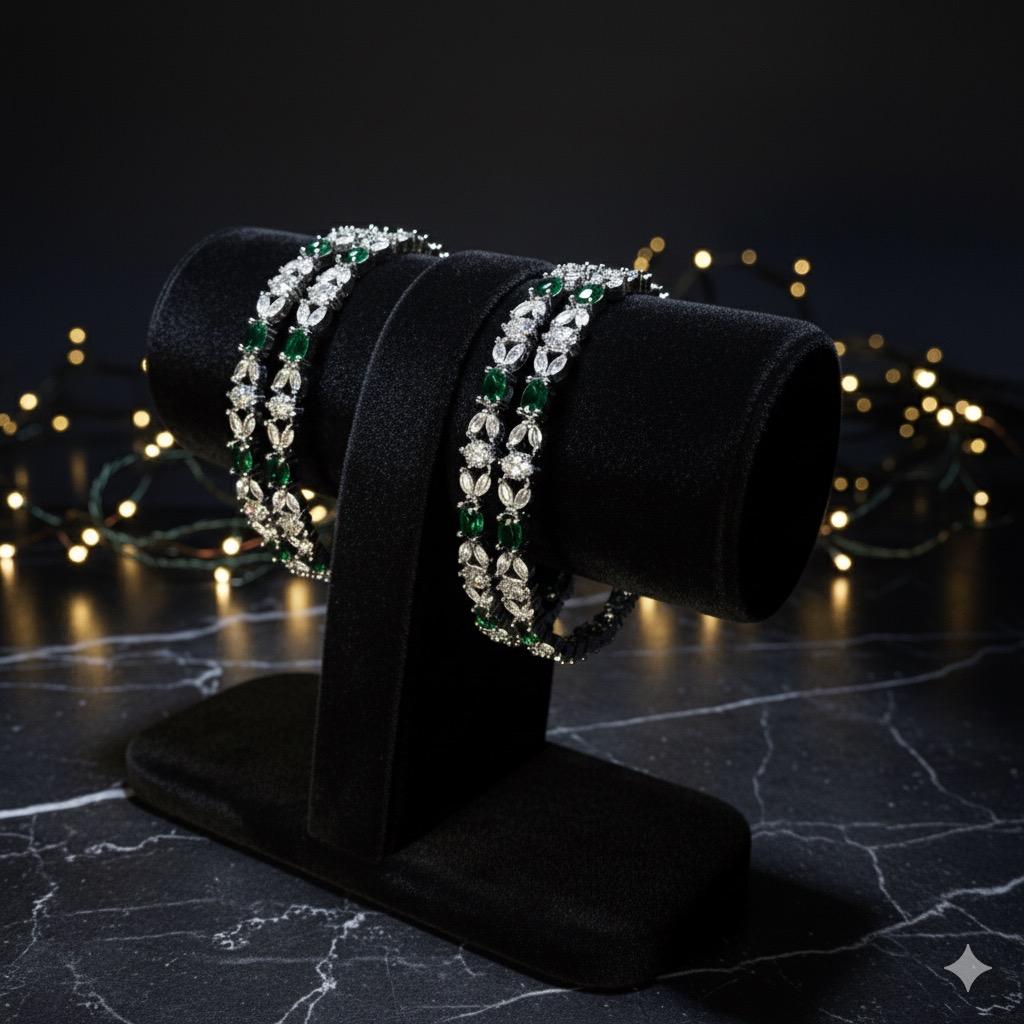 Emerald Glow Green & White Stone Bracelet-Majestic