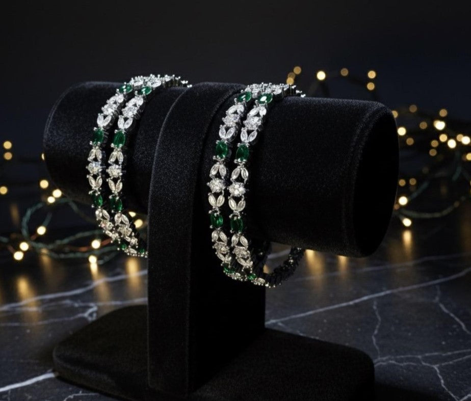 Emerald Glow Green & White Stone Bracelet-Majestic