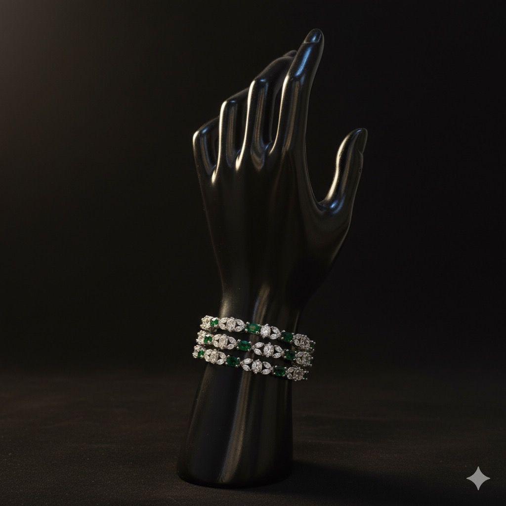 Emerald Glow Green & White Stone Bracelet-Majestic