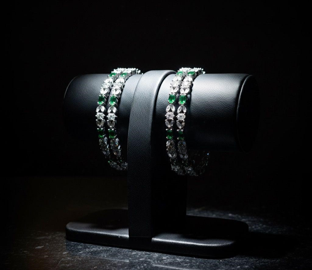 Emerald Glow Green & White Stone Bracelet-Majestic
